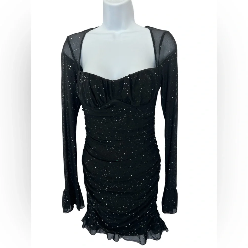 🆕 NWOT 🖤 Glitter Mesh Sweetheart Neck Bodycon Dress | LBD | Women’s Small - Picture 3 of 15